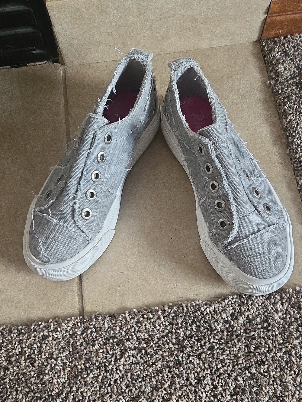 Women's Slip-On Frayed Canvas Sneakers - Gray